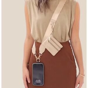 Save The Girls Clip & Go Crossbody Phone Strap Zipper Pouch Neutral Cream NEW